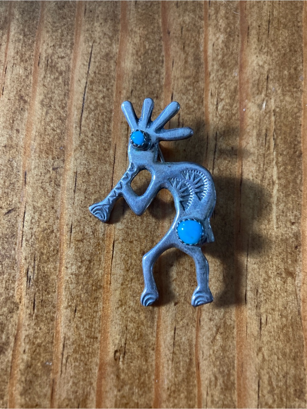 Southwestern Silver-Tone Kokopelli Pin with Turquoise Accents
